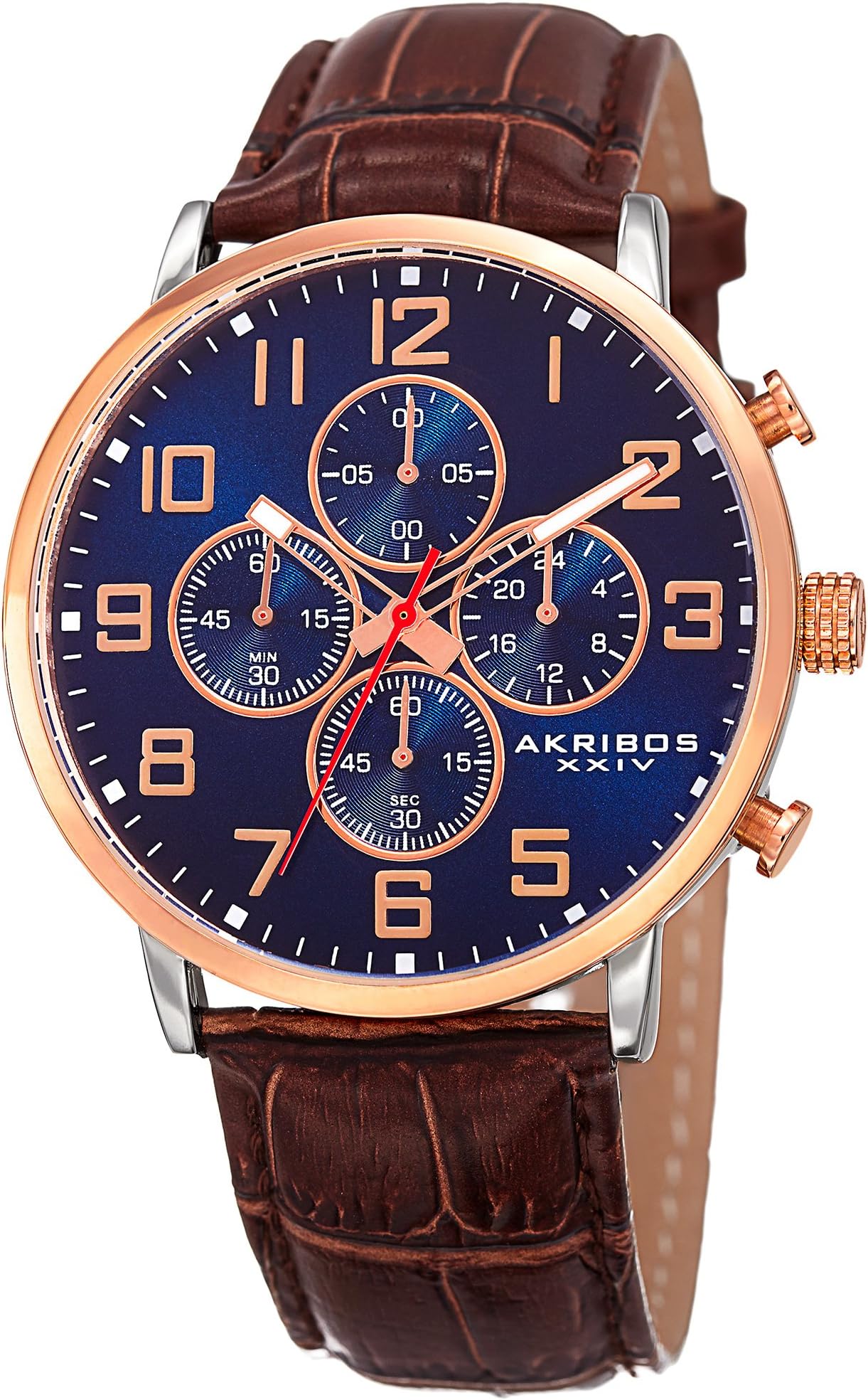 Akribos XXIV AK854 Essential Mens Casual Watch - Sunburst Effect Dial - Chronograph Quartz - Leather Strap