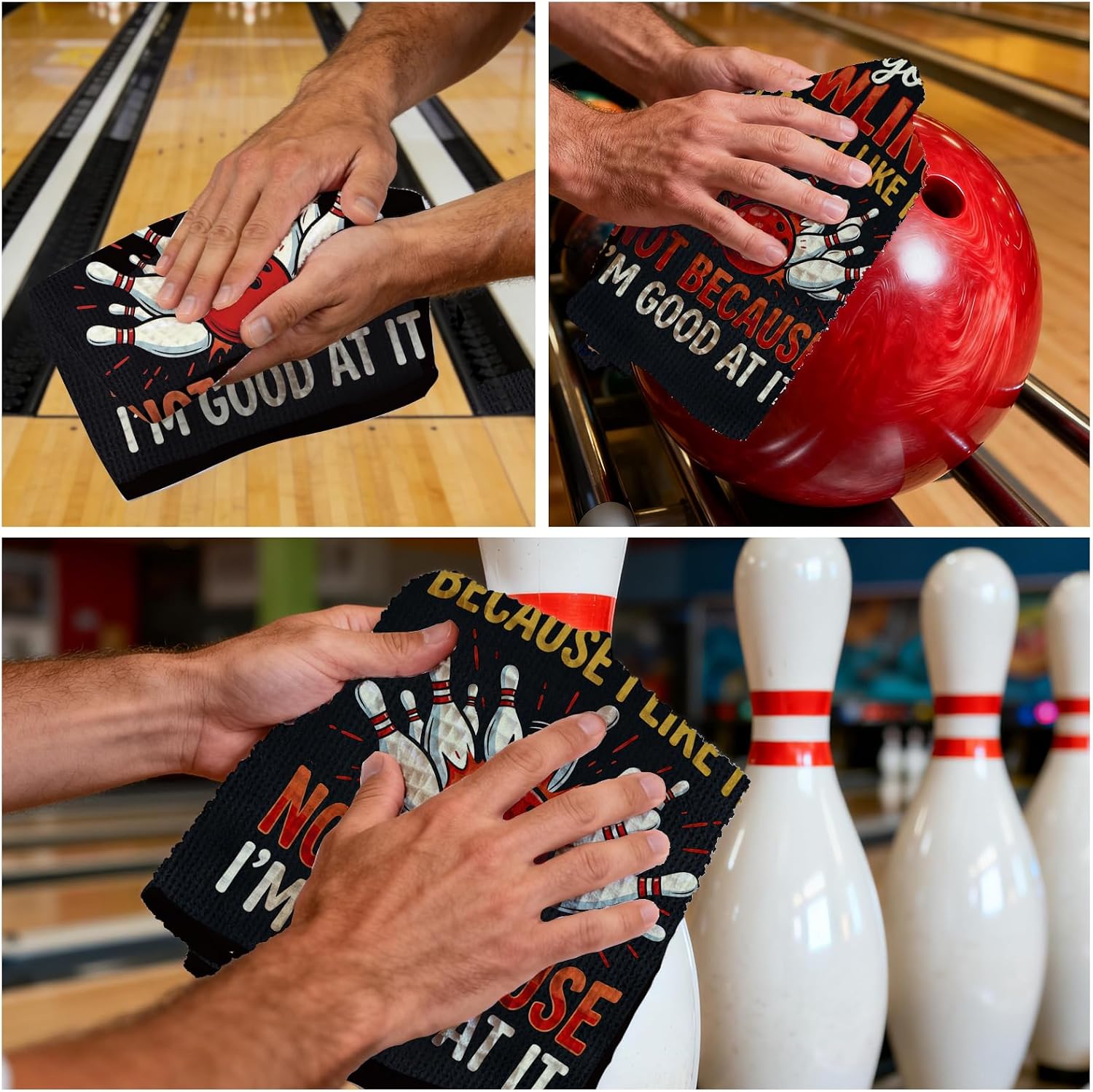 CUTHOLLOW Bowling Towels in I GO Bowling, 23.6" x 14.96" Dual-Sided Soft & Absorbent Microfiber Bowling Towel with Carabiner Clip, Quick-Dry Cleaning Towel for Bowling Accessories & Gifts
