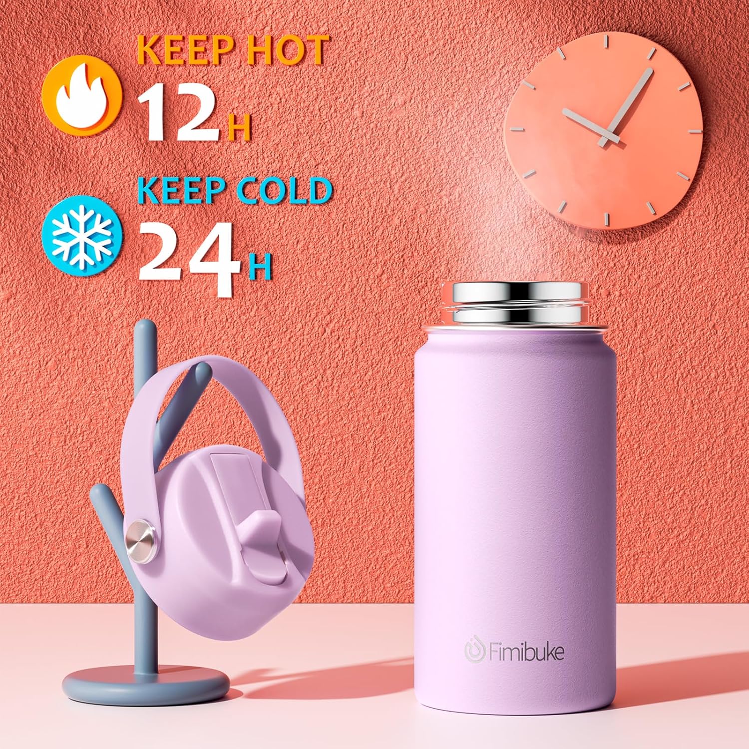 Fimibuke Kids Insulated Water Bottle, 14oz BPA FREE 18/8 Stainless Steel Travel Tumbler Double Wall Vacuum Leak Proof Kids Cup with Straw Metal Water Bottle for School Boys Girls(1 Pack, Lilac) - Image 3