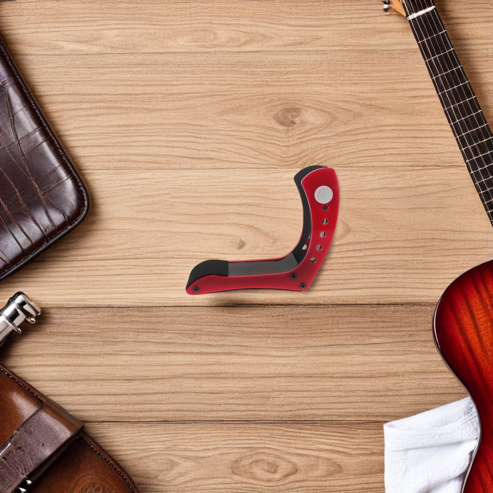 SUPVOX Supporto Regolabile per Gambe Chitarra Elettrica con Imbottitura in Spugna Rossa, Poggia Chitarra Ergonomico per Musicisti Professionisti, Stabile e Portatile per Prove e Concerti