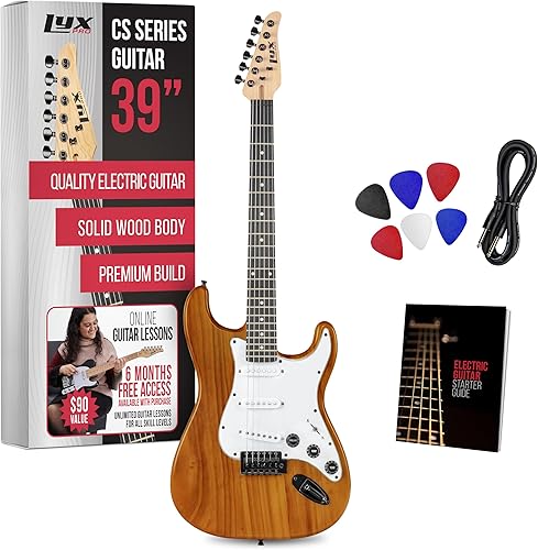 LyxPro CS - Kit de guitarra eléctrica de 39 pulgadas para principiantes, intermedios y profesionales con guitarra, cable de amplificador, 6 púas y