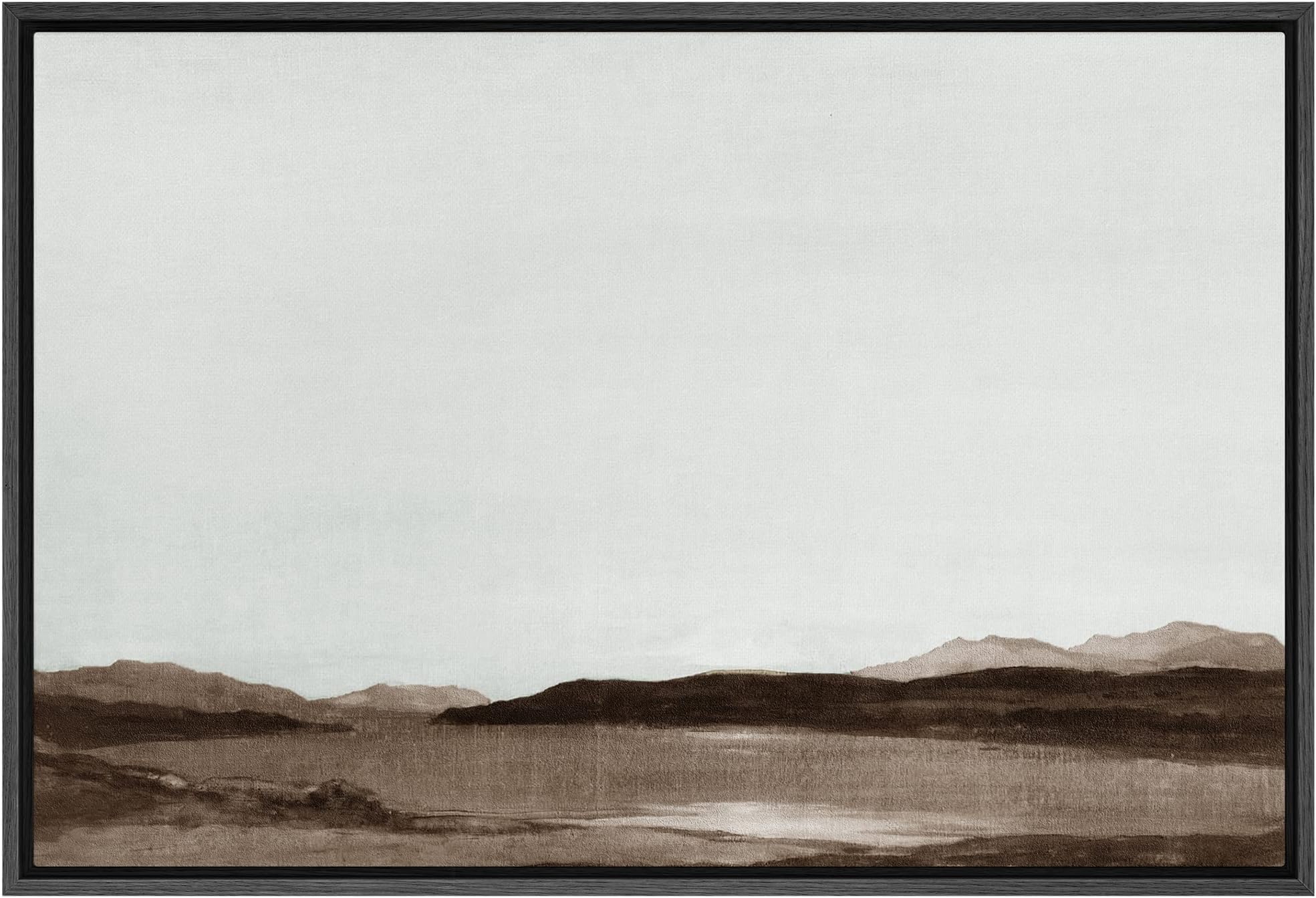 SIGNFORD Framed Canvas Wall Art Monochromatic Brown Mountains and Valleys Landscape Wilderness Oil Painting Impressionism Traditional Scenic for Living Room, Bedroom, Office - 24x36 inches
