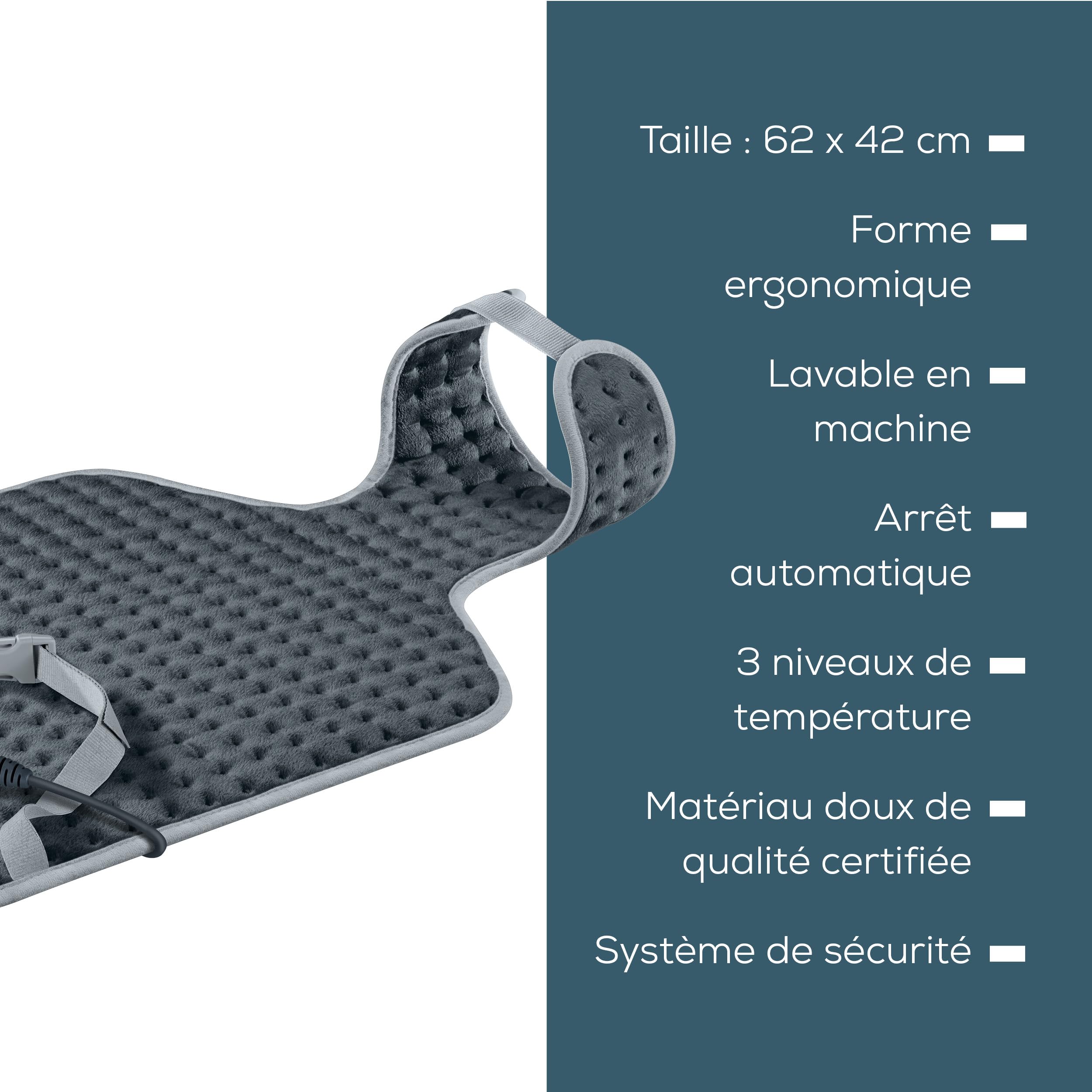 Beurer HK 64 Grey Coussin chauffant HK 64, coussin chauffant qui chauffe rapidement et s’arrête automatiquement, 3 réglages de la température, lavable, avec ceinture abdominale