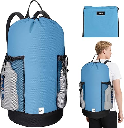 Vista 13 de BALEINE Mochila Bolsa de Lavandería de 120L, Tela Oxford 900D Bolsas Grandes de Lavandería de Viaje con Correas para el Hombro y 2 Bolsillos de Negro