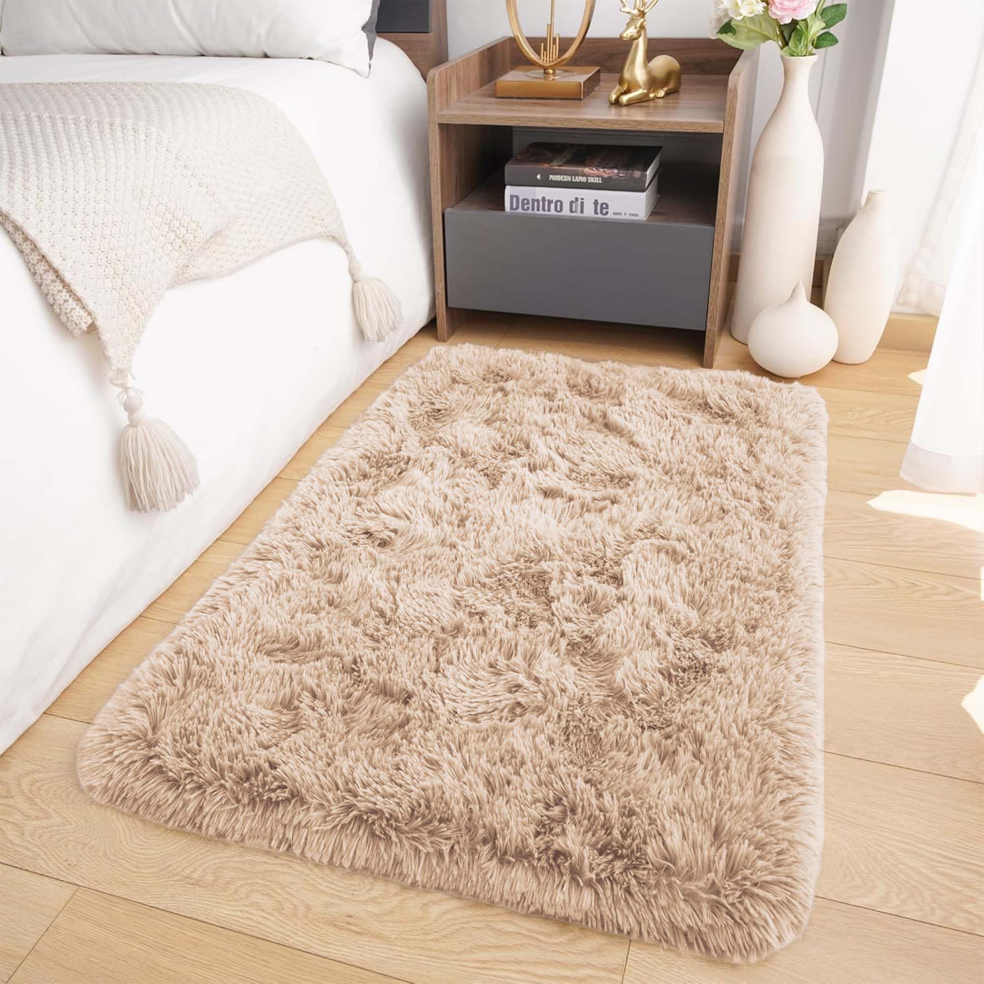 Oxford Homeware Rugs Living Room Small 50x80 cm, Fluffy Shaggy Beige Area Rugs for Bedroom Lounge