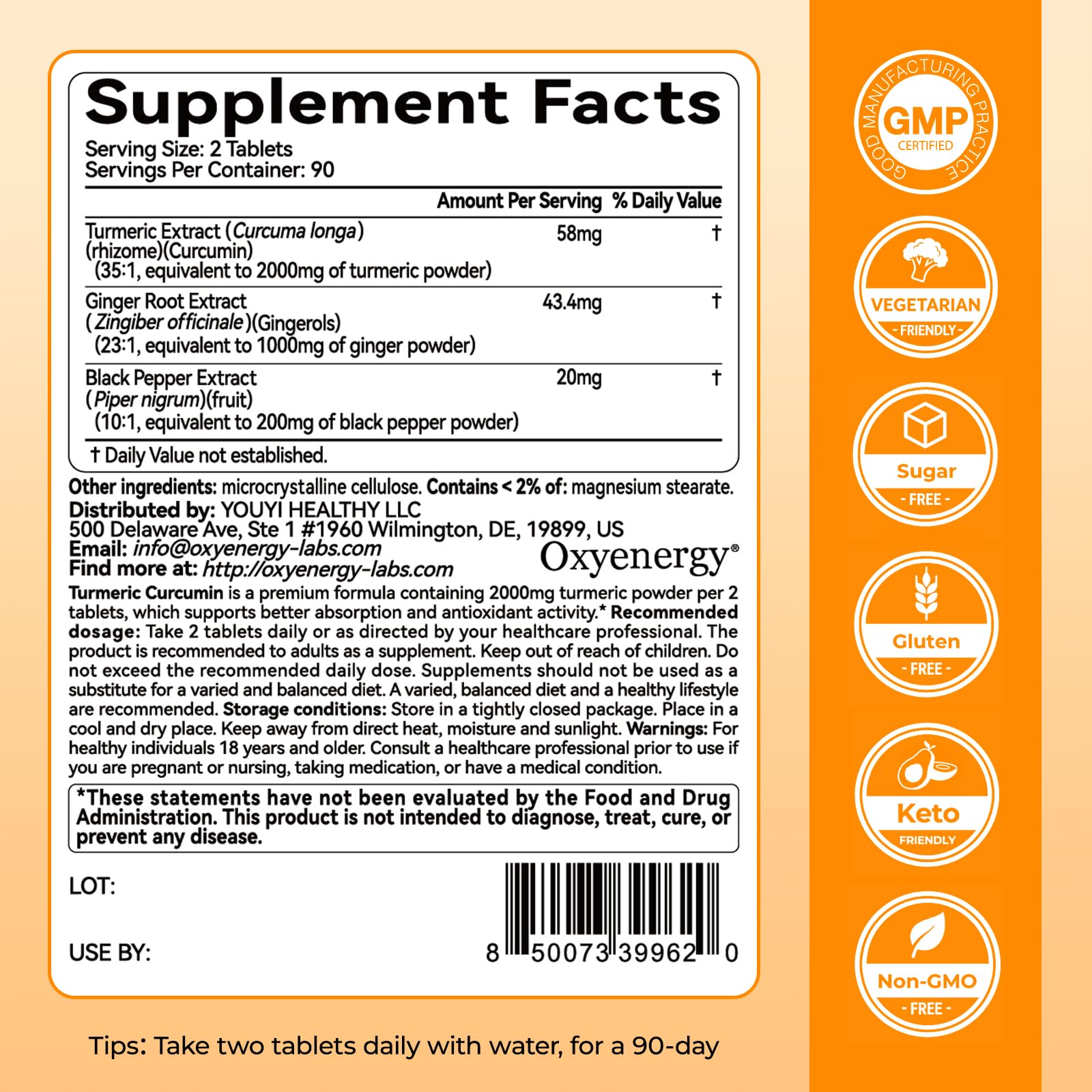 OxyEnergy Turmeric Curcumin Supplement with with BioPerine, 180 Tablets — Amazon image 5