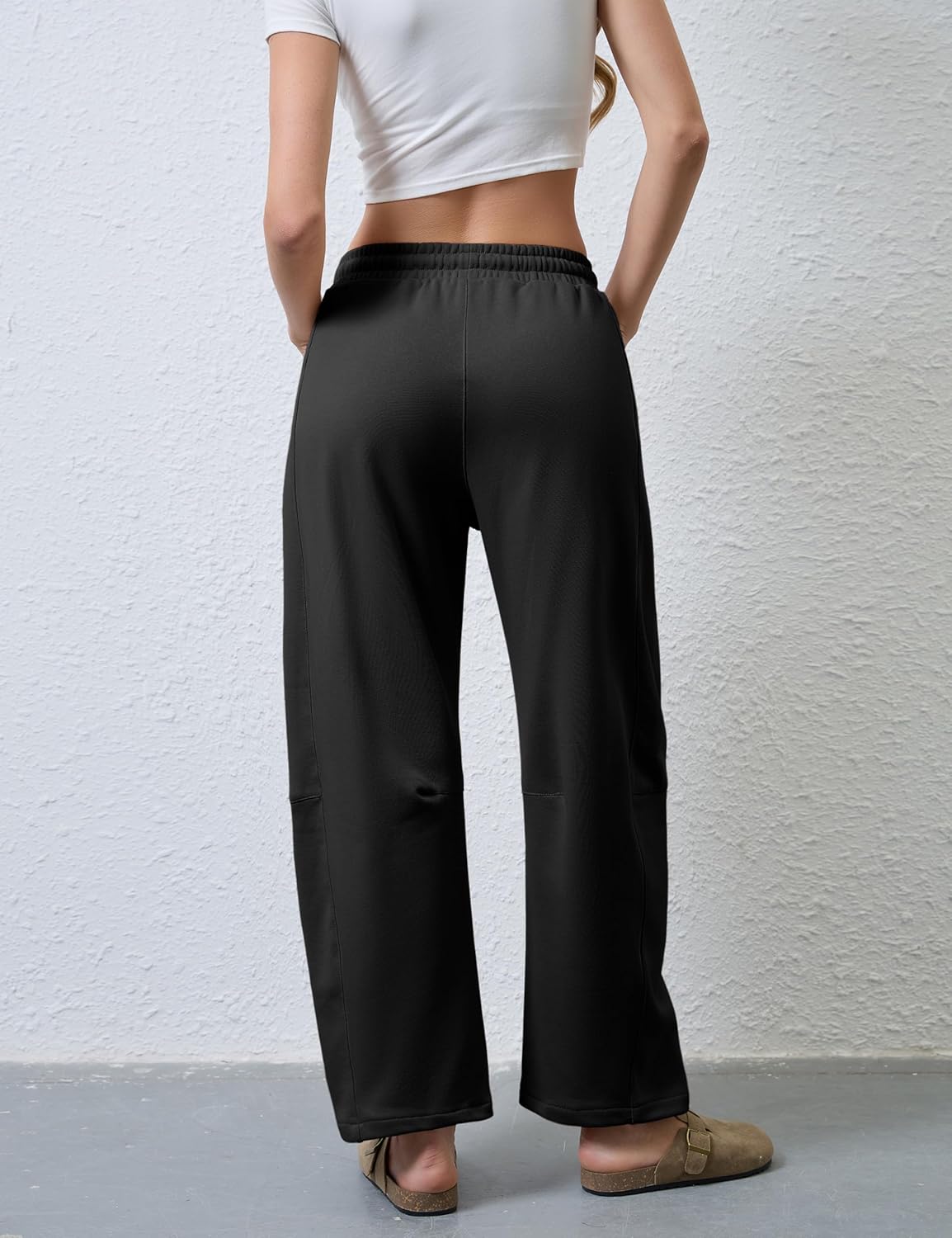 Hongsui Women's Barrel Leg Pants Elasticated Waistband Soft Wide Leg Pants with Pockets Casual Sweatpants - Image 3