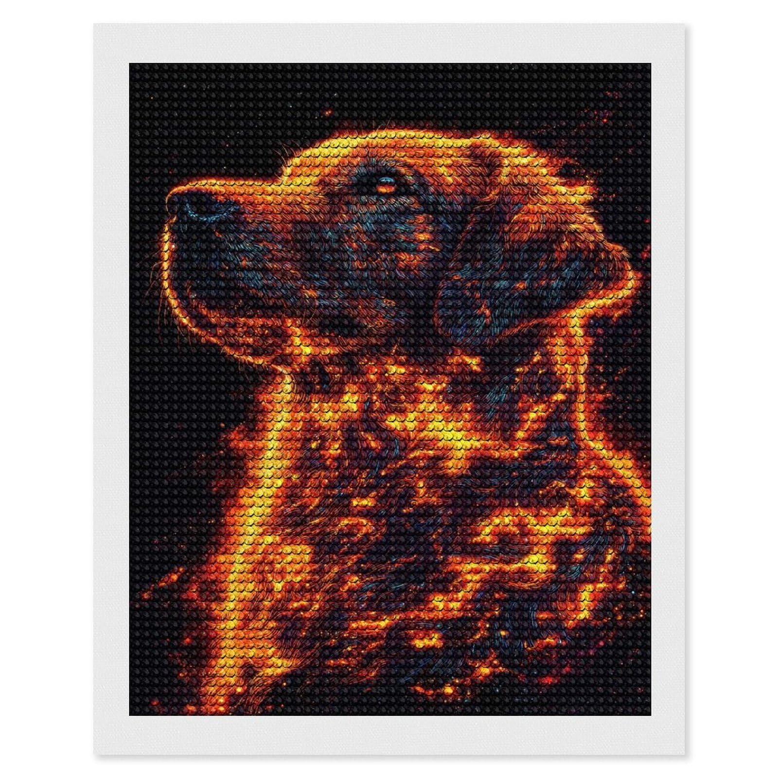 Junmoney Fiery Dog Portrait Diamond Painting Canvas Set 16"x20", for Adults, Sparkling Round Gems, Thoughtful Handmade Gift, Modern Decor