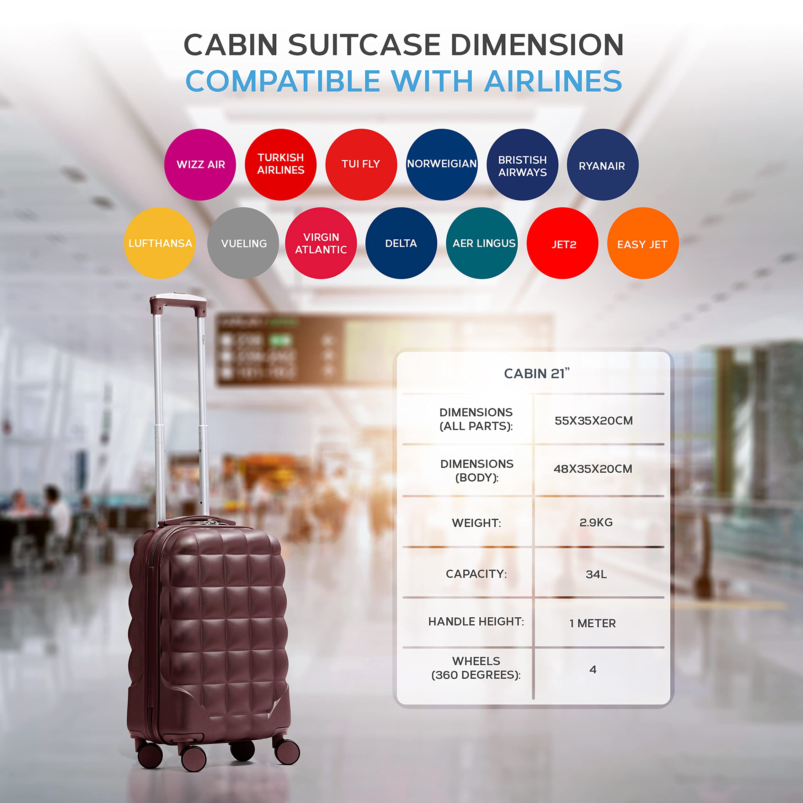 Flight Knight Bubble Suitcase Ryanair easyJet Jet2 Approved 8 Wheel Hardcase Suitcases Cabin or Medium & Large Check-in Sizes