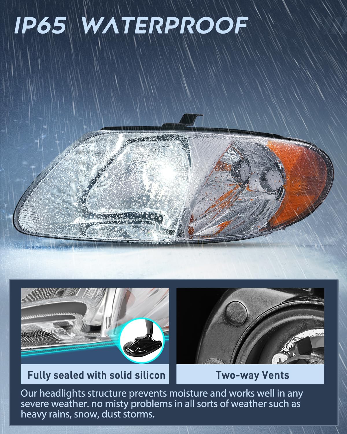 Nilight Headlight Assembly for 2001 2002 2003 2004 2005 2006 2007 Chrysler Town & Country 2001-2003 Voyager 2001-2007 Dodge Grand Caravan Replacement Chrome Housing Amber Reflector