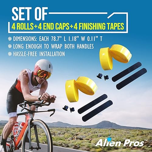 Miniatura 4 de ALIEN PROS Juego de 6 cintas amarillas para manillar de bicicleta EVA - Envuelve tu bicicleta para un paseo cómodo y impresionante