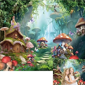 Spring Enchanted Forest Backdrop 10x8ft Fairy Tale Forest Mushroom Wildflower Garden Woodland Photography Background Birthday Party Decoration Supplies Banner Props Photo Shoot