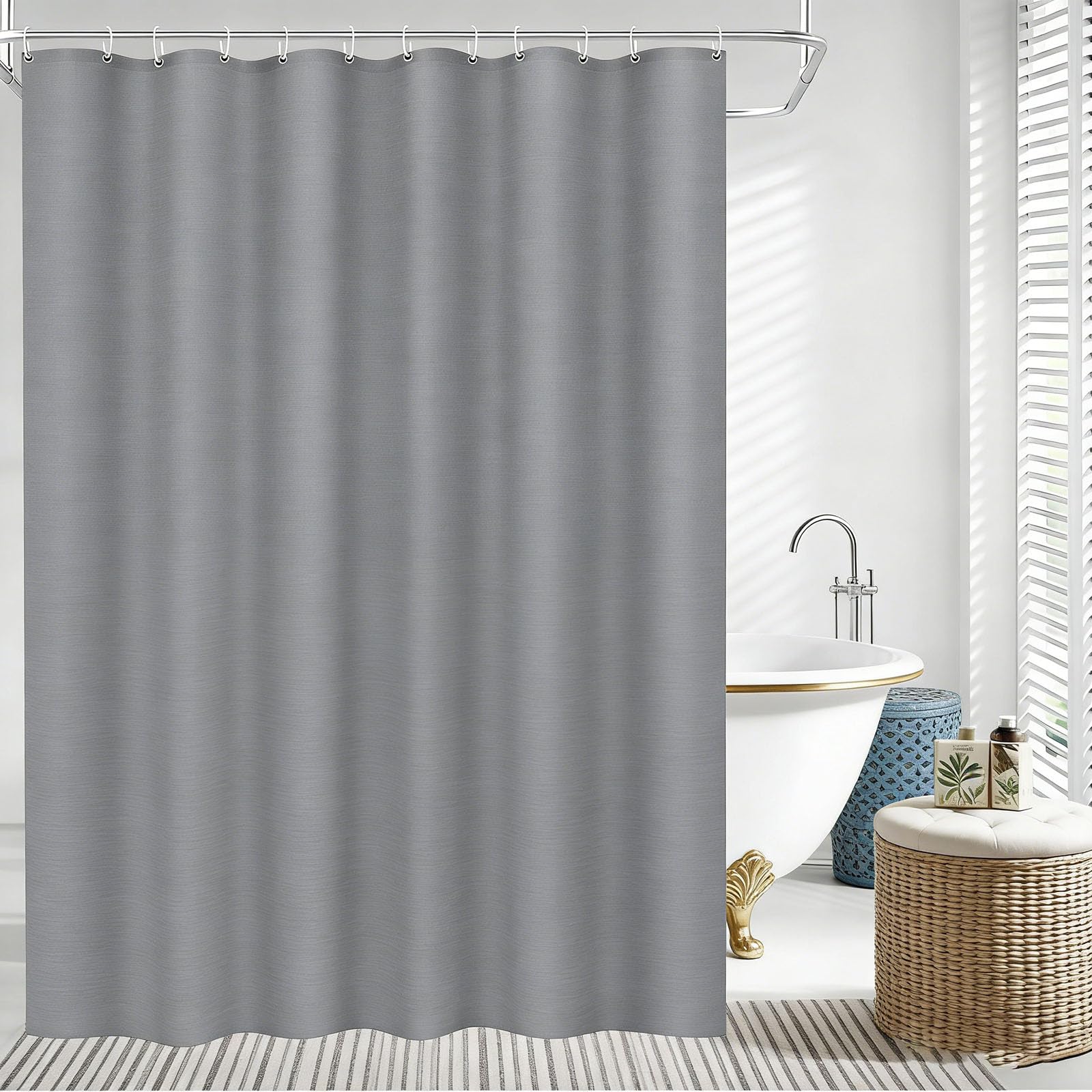 Lihuane Grey Shower Curtain For Bathroom 90 X 210 Cm Mould Resistant Shower Curtain Anti Mould Weighted Hem For Bathroom Wet Room Tub,