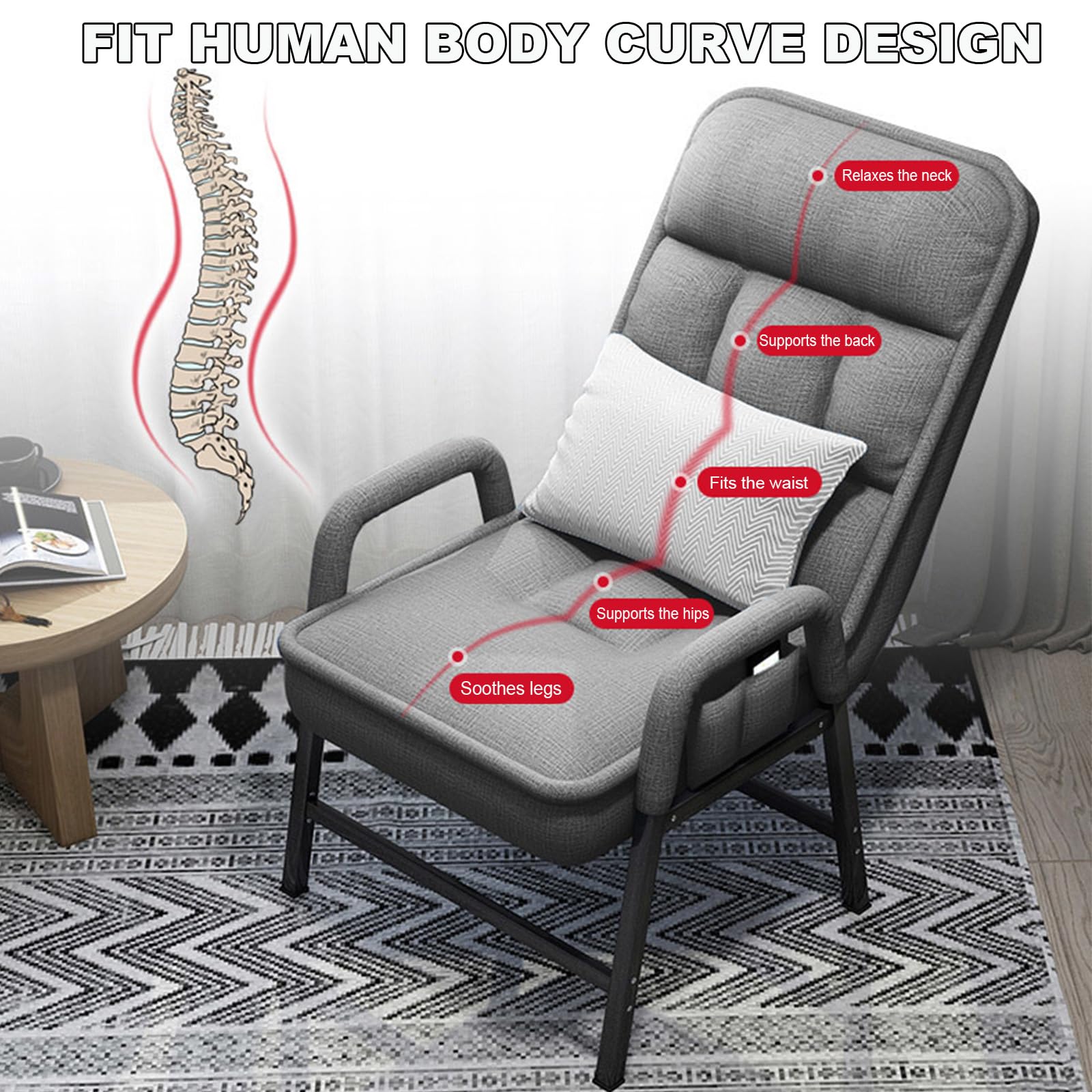 Poltrona Con Poggiapiedi Beige - Sedia Lettura Intrecciata Per Camera Da Letto - Foto 4