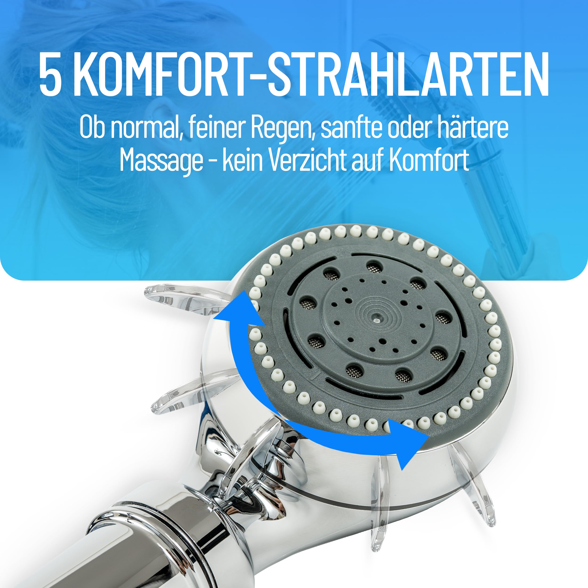 Legionellenfilter Duschkopf Safety Chrom | Medizintechnik | Zertifiziert | Sofortschutz | Diskret | Hochwertig