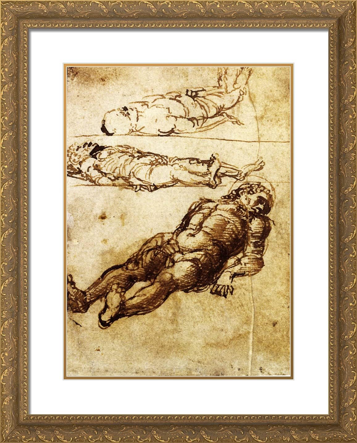 ArtDirect Mantegna, Andrea 20x24 Gold Ornate Framed Art Print with Double Matting Titled: Three Studies Elongated Figures