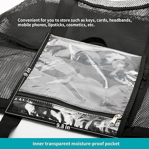 Miniatura 5 de TOPASION Bolsa grande de malla para playa, bolsas ligeras de piscina para juguetes de arena, bolsas de comestibles para viajes familiares, bolsas de