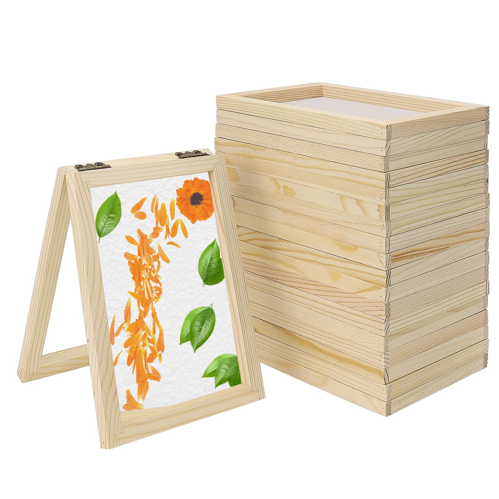 10 Pcs Wooden Paper Making Screen, 18 x 12 cm Screen Printing Frame Bulk, 2 in 1 Papermaking Mould Deckle with Mesh for Kids DIY Paper Crafts, Handcraft Home Table Decor