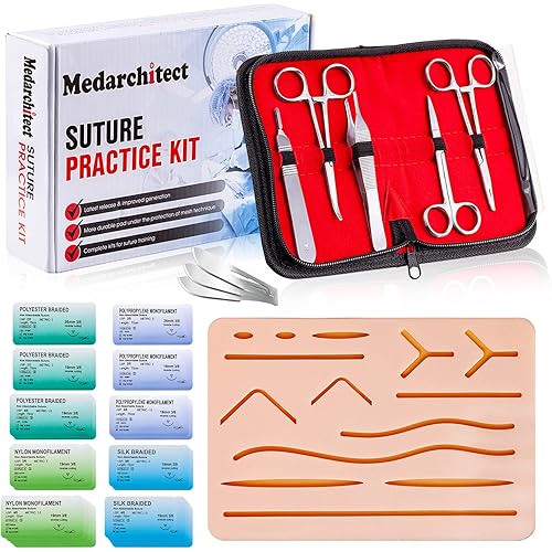 Medarchitect Suture Practice Complete Kit (30 Pieces) for Medical Student Suture Training, Include Upgrade Suture Pad with 14 Pre-Cut Wounds, Suture Tools, Suture Thread & Needle