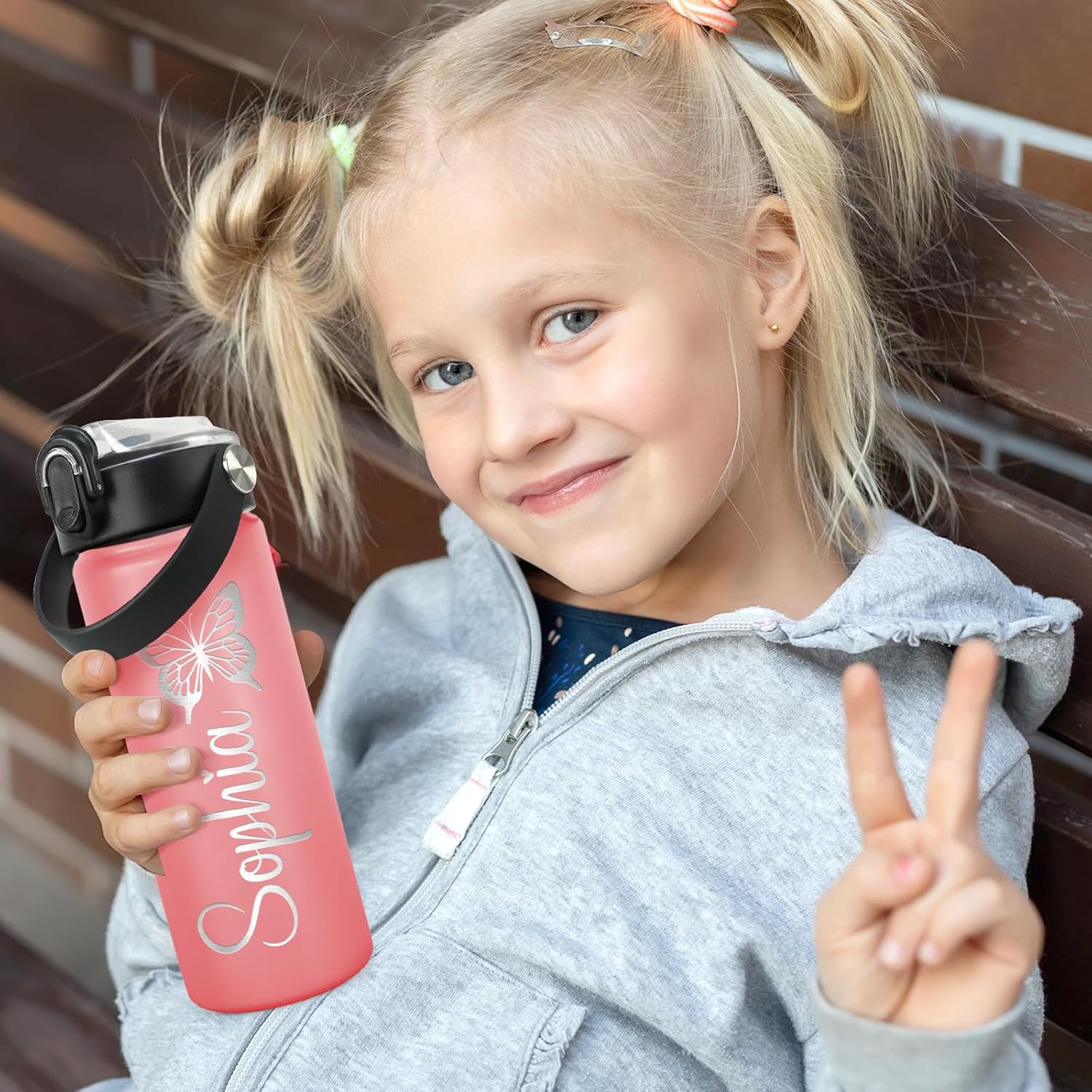 Personalized Water Bottles for Kids, Custom Water Cups with Name and 25 Icon Engraved, 18 oz - 16 Colors, Double Wall Insulated BPA Free, Customize Valentines Gifts for Girls Boys (Engraved) - Image 3