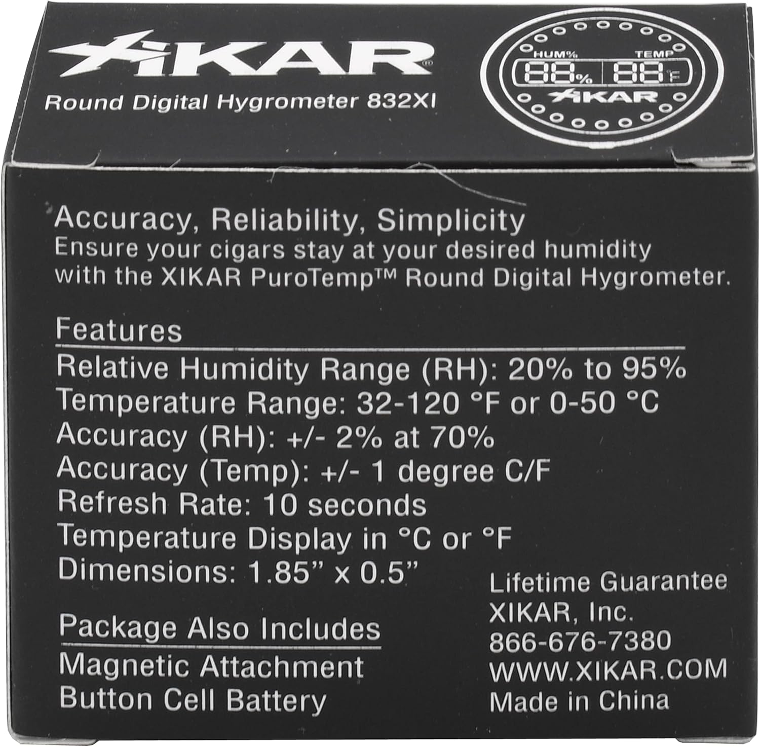 Xikar PuroTemp Round Digital Hygrometer, Accurate, 10-Second Refresh Rate