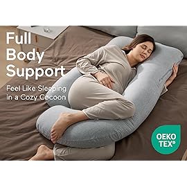 Momcozy U Shaped Pregnancy Pillows with Cotton Removable Cover, 57 Inch Full Body Pillow Maternity Support, Must Have for Pregnant Women, Hatha Grey