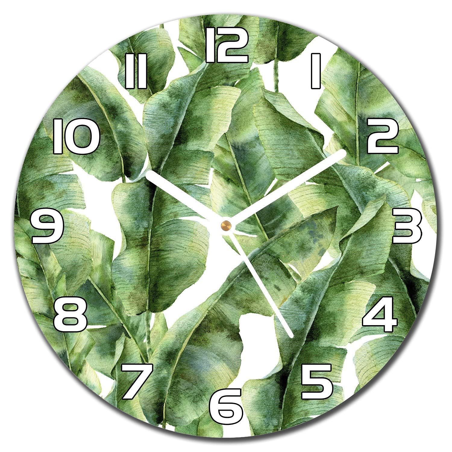 Horloge moderne en verre de sécurité 30 cm avec impression de feuilles de palmiers