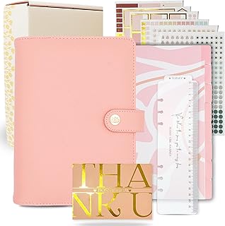 Bossy Girl Journey - A5 Weekly Planner Binder – Undated Refillable Vertical Hourly Schedule Organizer for Women | PU Leather Planner with Dividers, Stickers, Bookmark Ruler & Gift Box – 220 GSM No-Bleed Paper (Rose)