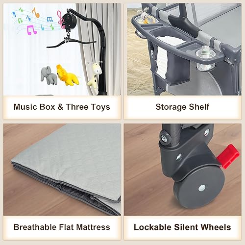 Miniatura 7 de MOOITZ Cama de noche para bebé con moisés, paquete 5 en 1 y juego, cuna plegable portátil para niños recién nacidos, centro de guardería con