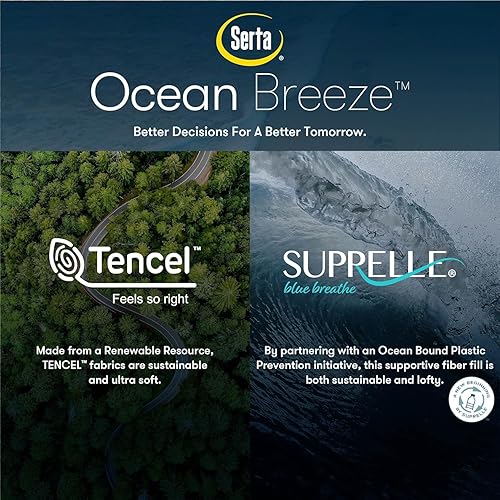 Miniatura 7 de Serta Ocean Breeze - Protector de colchón elástico ajustable y transpirable con relleno de fibra sostenible y funda Tencel para todas las