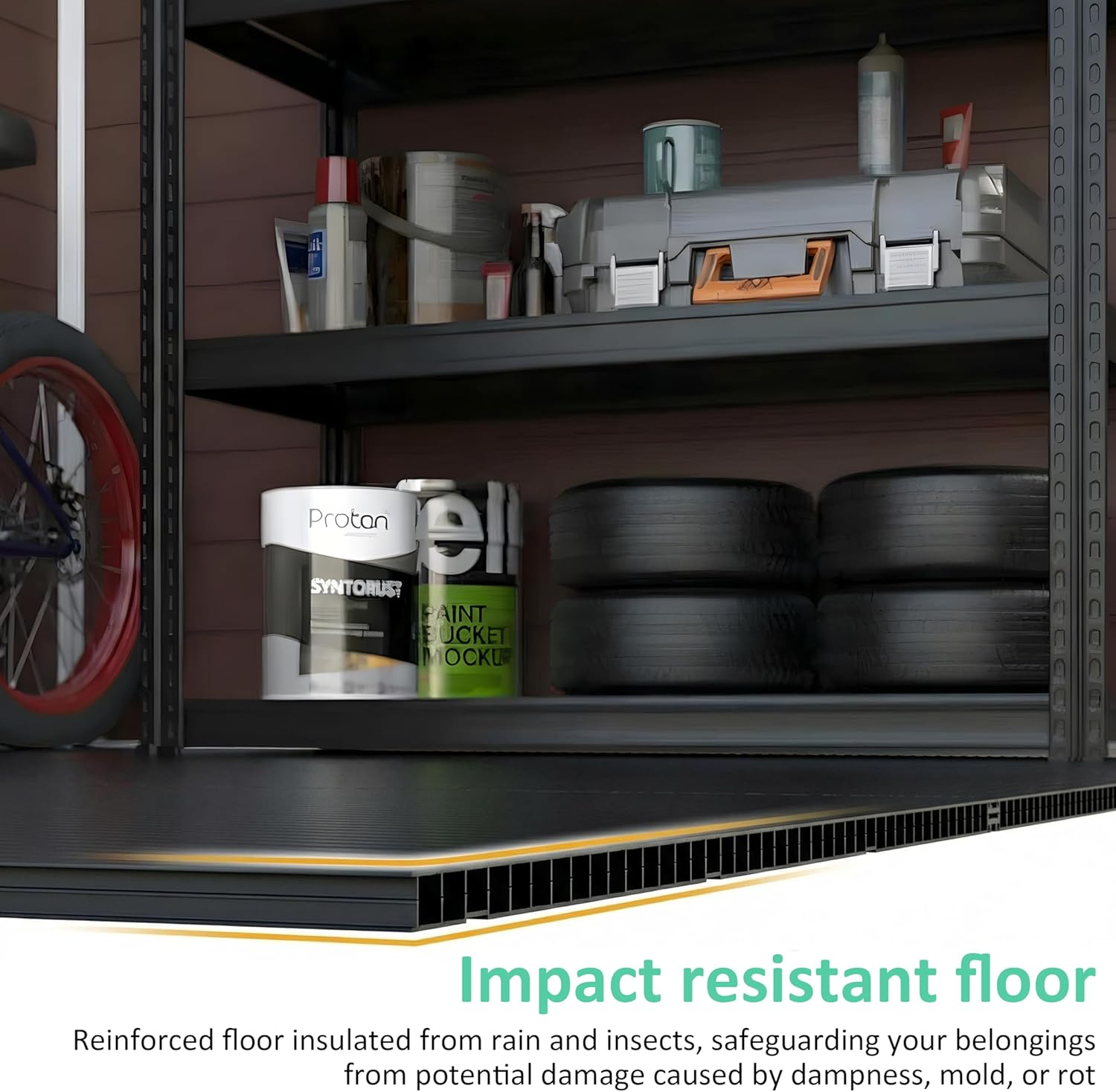 6x4.5 ft Resin Storage Shed with Floor, Weatherproof Outdoor Garden Shed, Plastic Tool Storage Shed with Double Doors for Backyard, Patio, Lawn, Bike