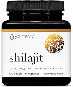 Youtheory Shilajit - PrimaVie Himalayan Shilajit Capsules - Supports Energy, Stamina & Endurance* - Gluten Free - 60 Capsules 30-Day Supply