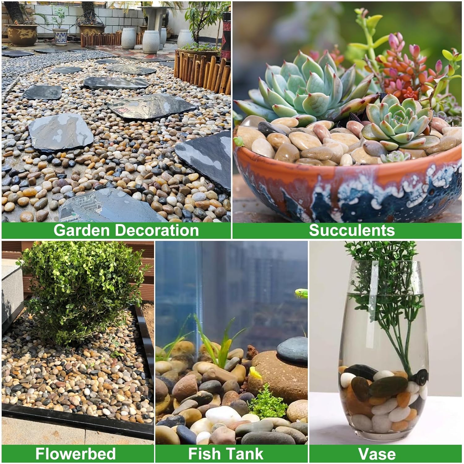 River Rocks Decorative Pebbles - 10lb Mixed Color Polished Gravel for Garden Landscaping, Indoor Plants, Aquariums, Succulents, Vases, Fish Tank, Outdoor Flower Beds 0.4-1.2 Inch Ornamental Stones