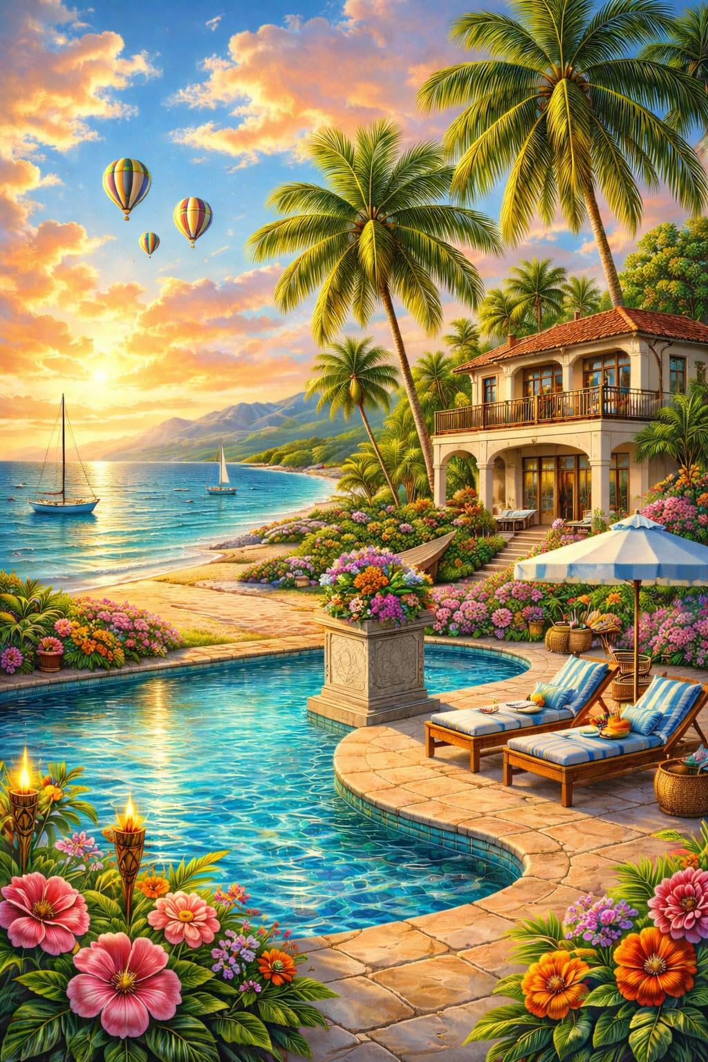 Bee Busy Puzzles -Sunset at Paradise Cove - 1000 Piece Jigsaw Puzzle for Adults 14+ yrs - Tropical Beach Scene, 50x70cm - 1.8mm thick precision cut pieces + poster