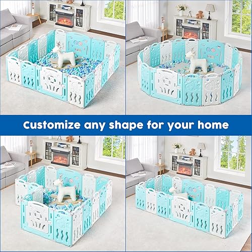 Miniatura 5 de Albott Corralito para bebés, valla plegable mejorada de 22 paneles con panel de juego y puerta de seguridad, forma ajustable, patios portátiles para