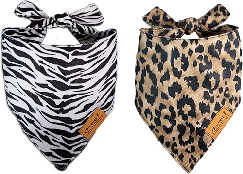 Willow Creek Pet Apparel Pañuelo bandana para perros y cachorros  Paquete de 2 estampados de animales  Tela duradera de doble capa  Lindo y moderno