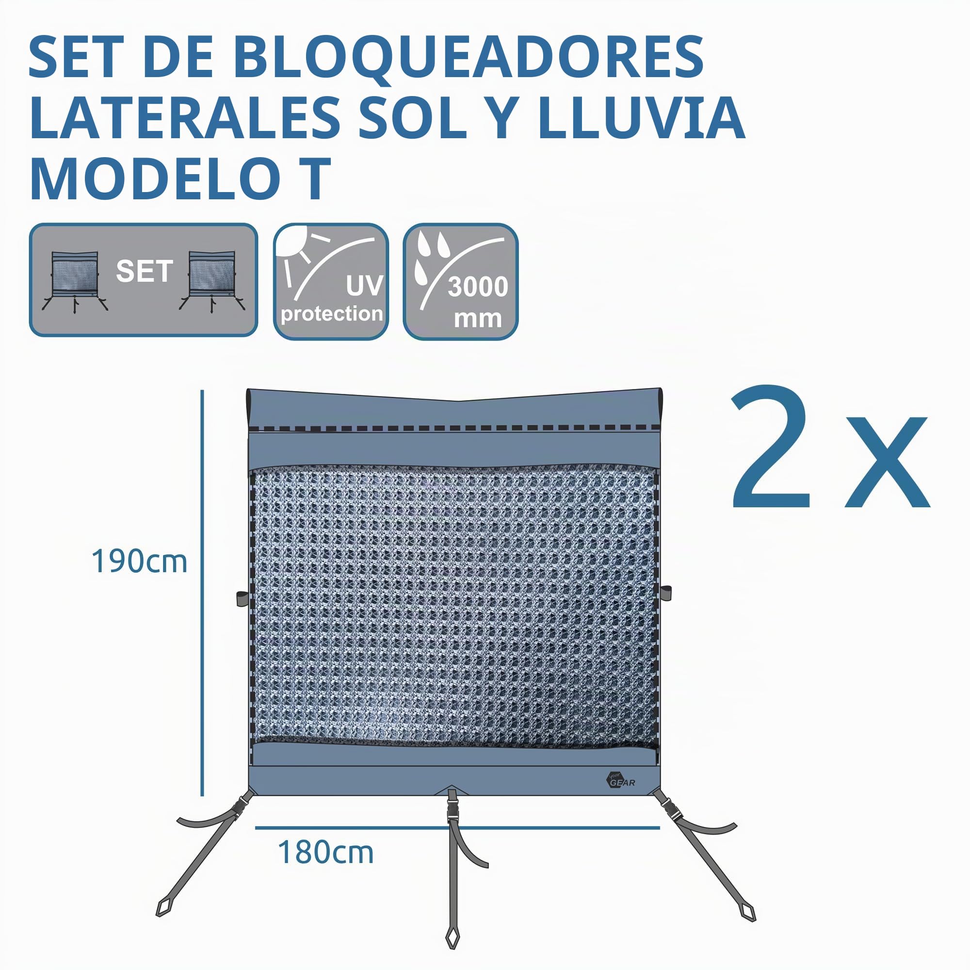 your GEAR Campingbus Sun + Rain Blocker Side Walls – 2 paneles laterales para toldo con 2 m de extensión