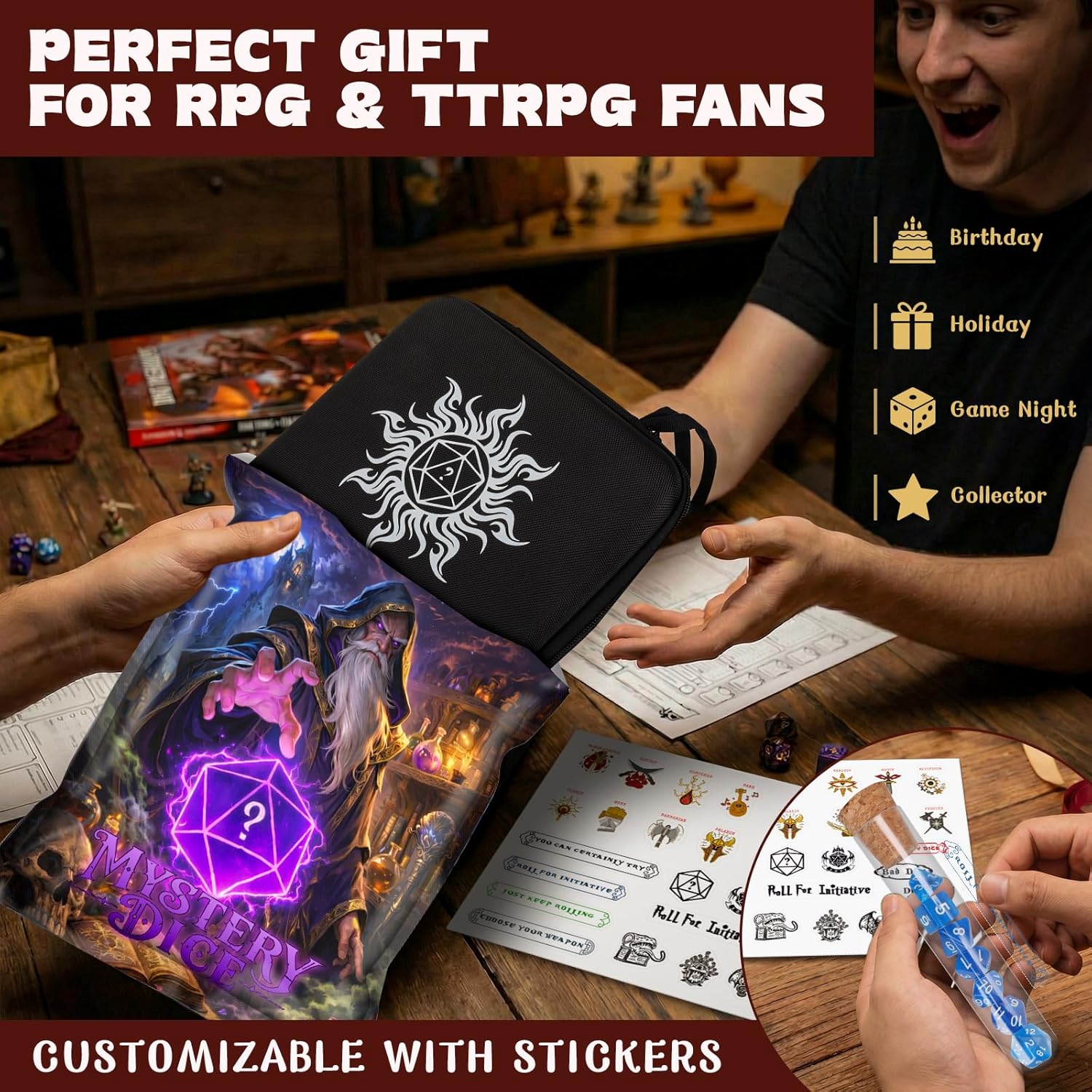 Mystery Dice Set Bundle with EVA Carry Case – Polyhedral Dice Blind Bag Includes 5 Resin Sets in Tubes + 1 Premium Set – RPG Gift for DND, TCG & Tabletop Games (Bundle with EVA Carry Case)
