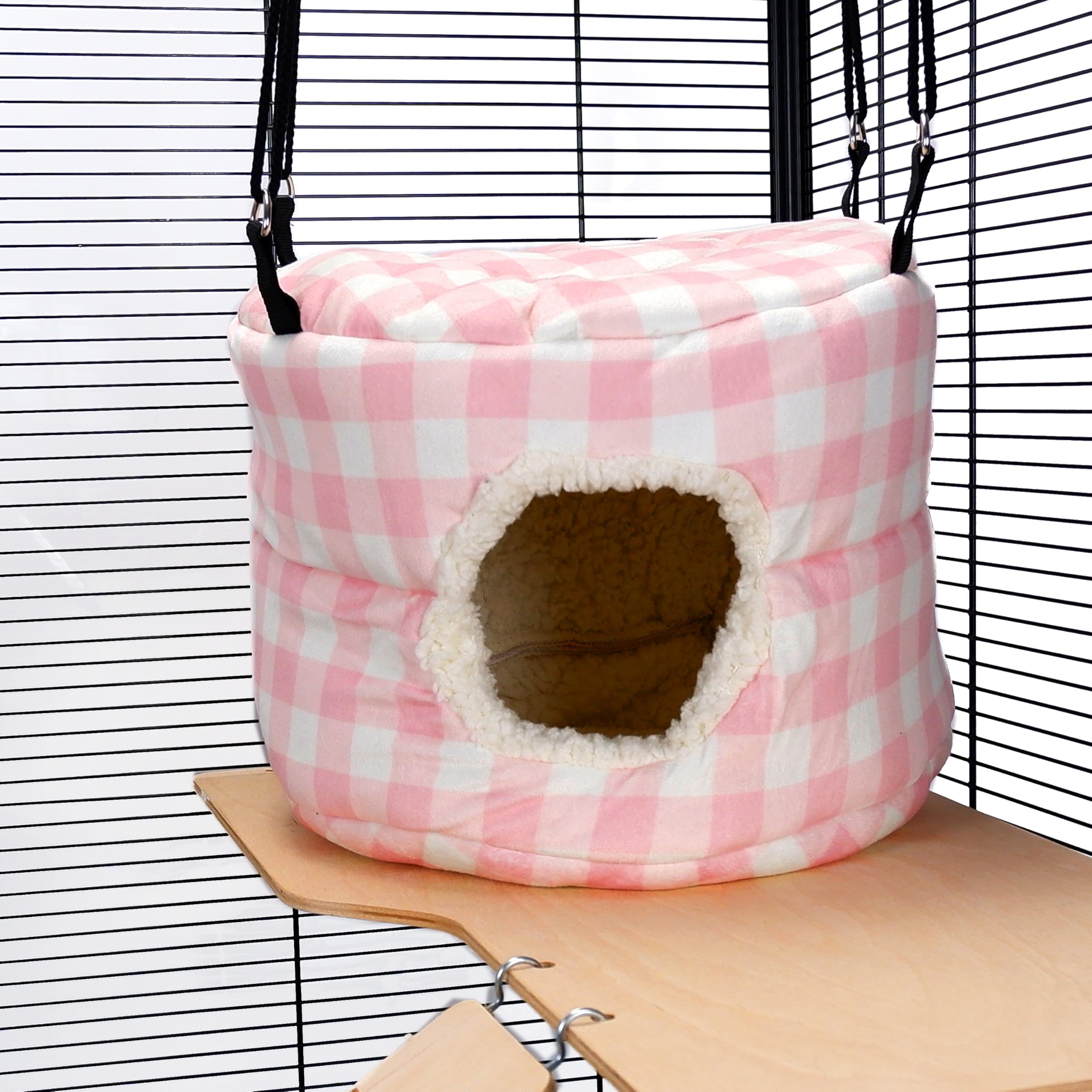 Little Friends HUGE Rodent-Hive Hammock Toy for Rats, Ferrets, Chinchillas – Soft Hanging Cave Bed – 30 x 30 x 25 cm - Pink Gingham