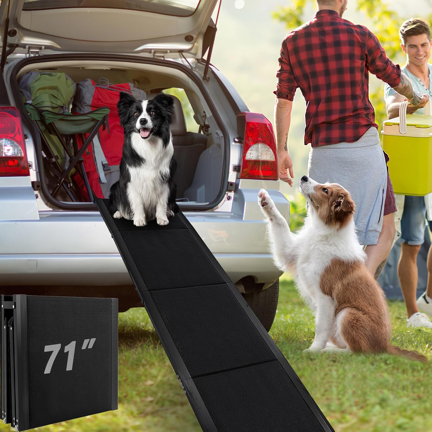 Tofficu Dog Ramp for Car, 71" x 19.6" Folding Dog Ramp for Large Dogs with Non-Slip Rug Surface, Dog Car Ramp for SUV Car & Truck, Portable Dog Steps Up to 300LBS