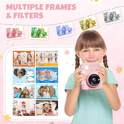 Miniatura 5 de Cámara de impresión instantánea para niños, pantalla de 3.0 pulgadas, foto de 48 MP, 1080P HD, regalo para niñas y niños de 3 a 12 años (rosa) con