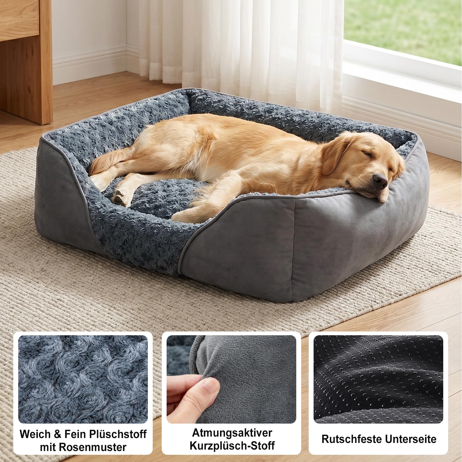 JOEJOY Hundebett Mittelgroße Hunde, Hundekorb Flauschig Waschbar, Anti-Angst rutschfest Hundebetten, Hundekörbchen für Kleine und Mittelgroße Hunde und Katzen, 63x53x20cm
