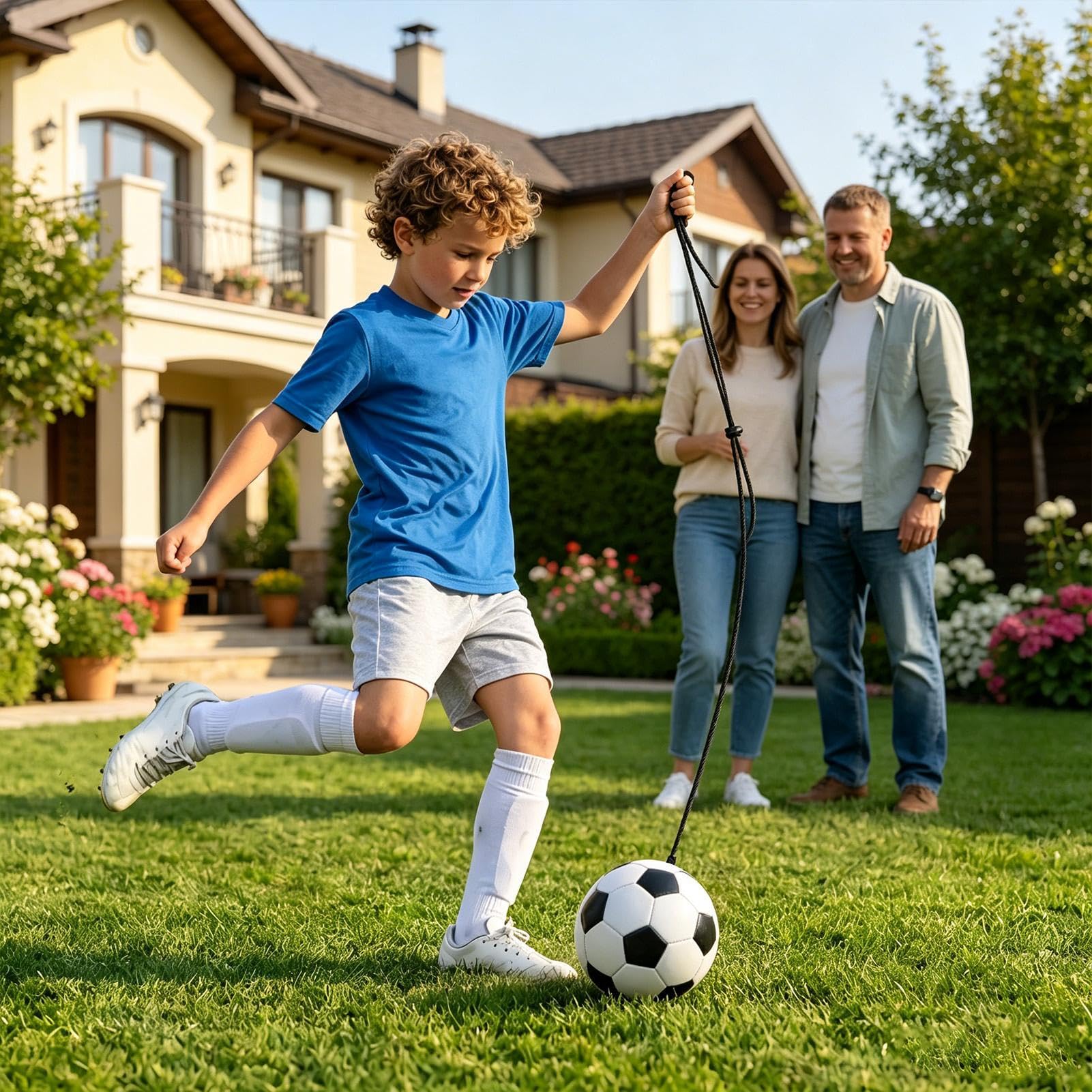 Allenatore per Pallone da Calcio Attrezzatura Sportiva con Corda e | Attrezzatura da Allenamento Calcistico per Campeggio, , Scuola, Giochi, Stadio, Cortile, Prato e Esterno