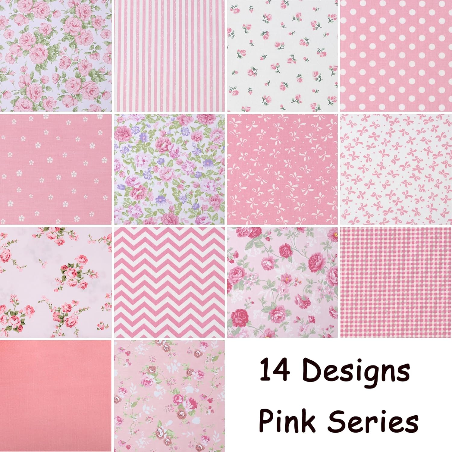 Nodsaw 14pcs Pink Cotton Quilting Fat Quarters Fabric Bundles 18x22 inch - for Quilting, Sewing, Patchwork, and DIY Crafts – Pink