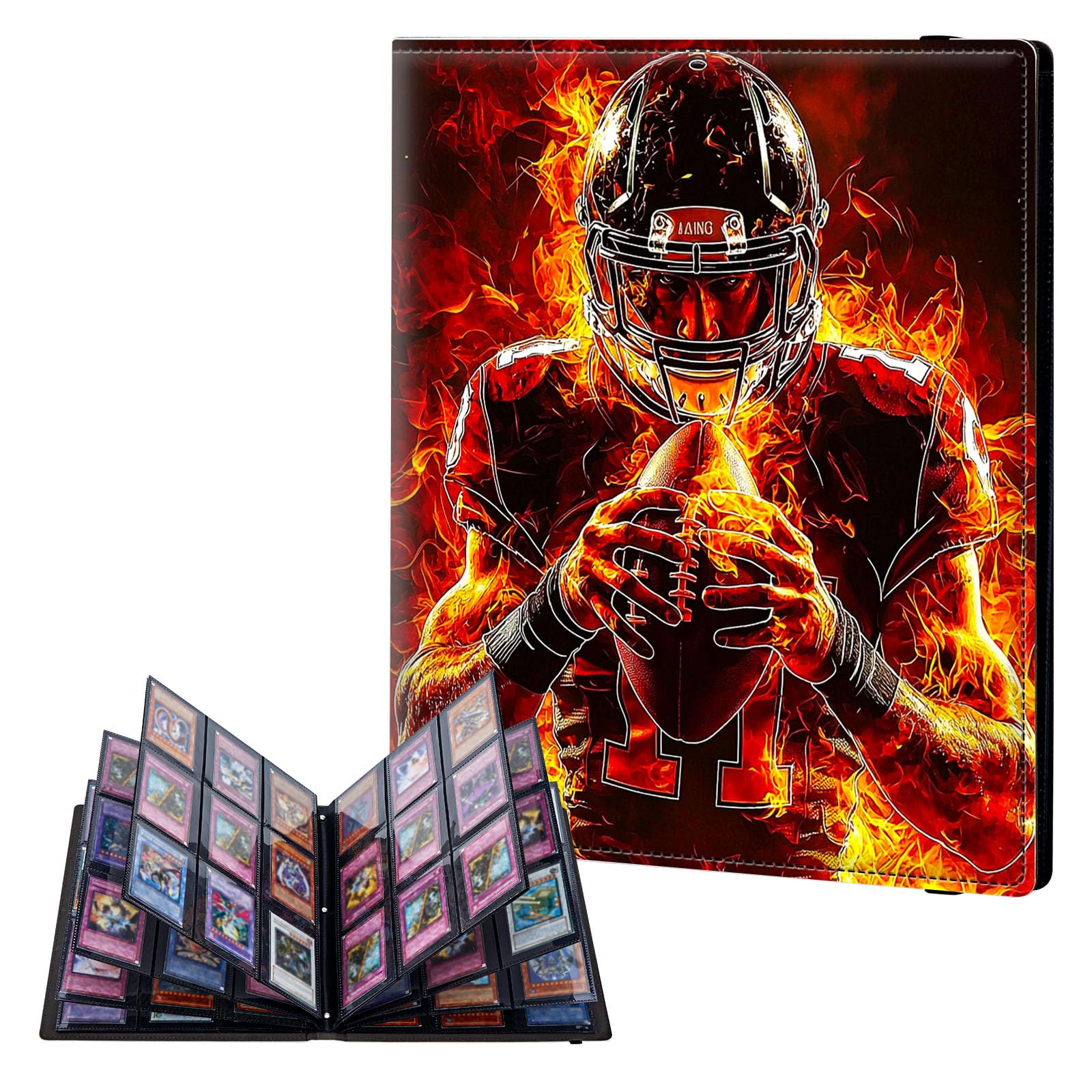 ETLKJVBL 9 Pocket Trading Card Binder, Card Collection Binder for TCG, MTG, Sports Cards, Baseball, American Football Player with Fire Trading Card Book Holder for Collectors, Top Loader Binder