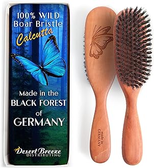 100% Pure Calcutta Boar Bristle Hairbrush for Natural Healthy Hair, Stiff Bristle, Made in Germany's Black Forest