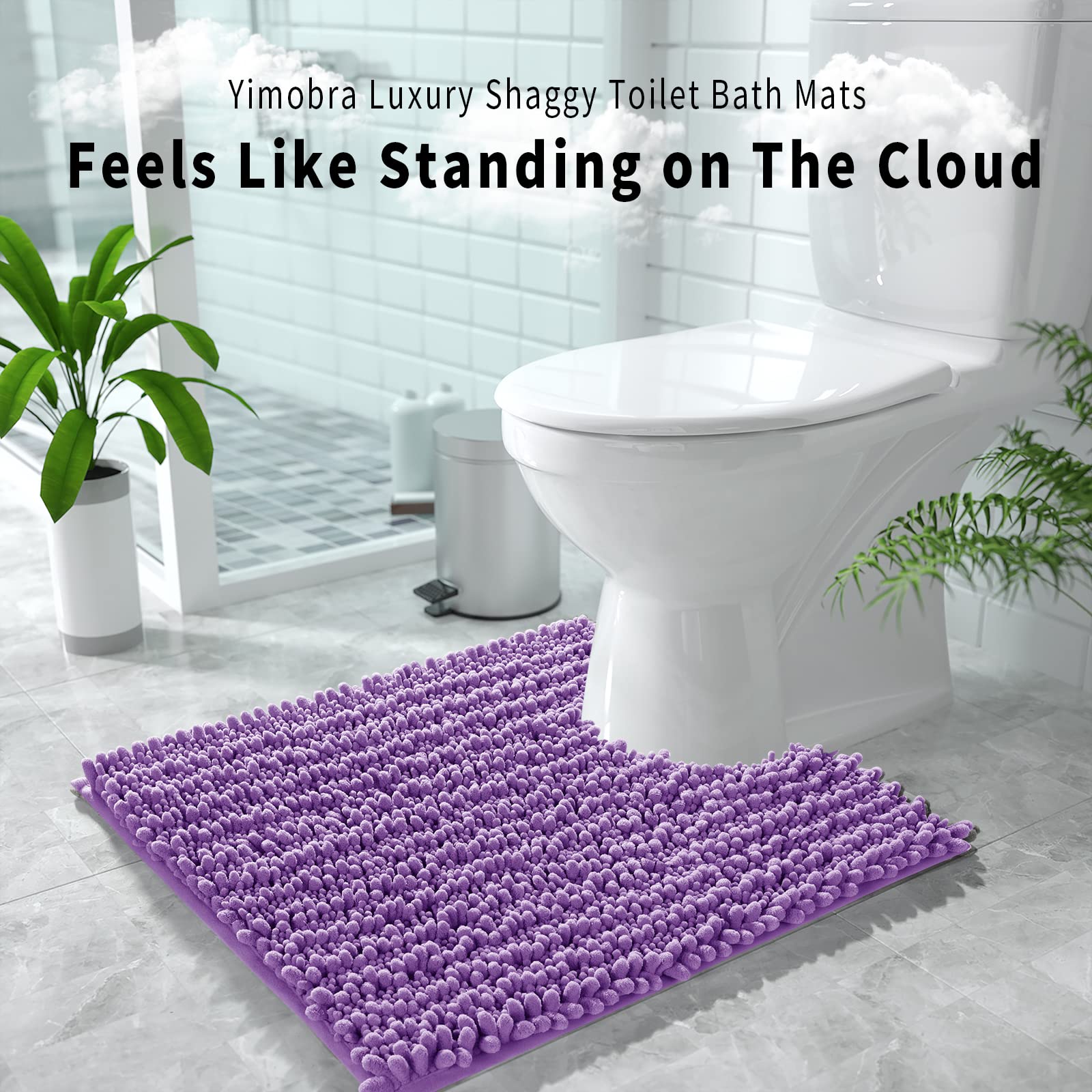 Yimobra Alfombrilla de baño de Chenilla con Forma de U para baño, máxima absorción, Suave y acogedora, Secado rápido, Antideslizante, Lavable a máquina, 24.4 x 20.4 Pulgadas