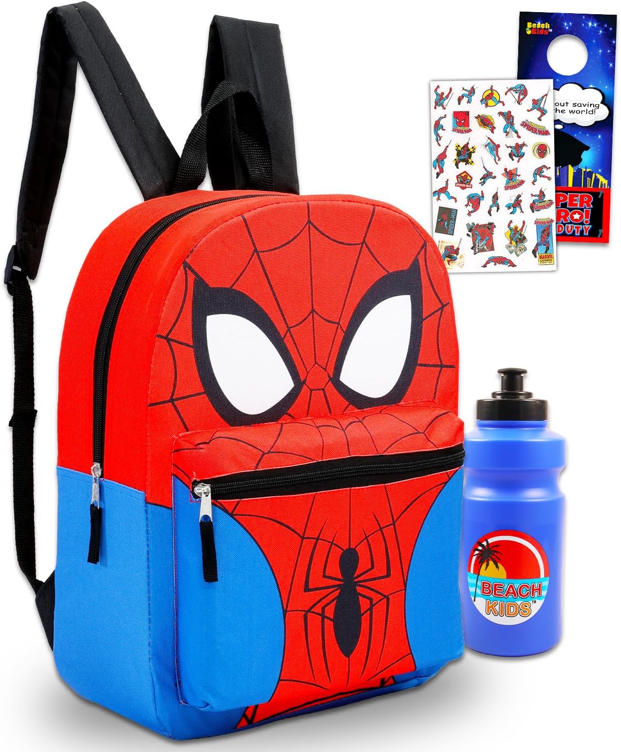 Spider-Man Spiderman Backpack Set - Bundle with 16" Backpack Plus Stickers, Water Bottle, More | Spiderman School Bag for Boys Set