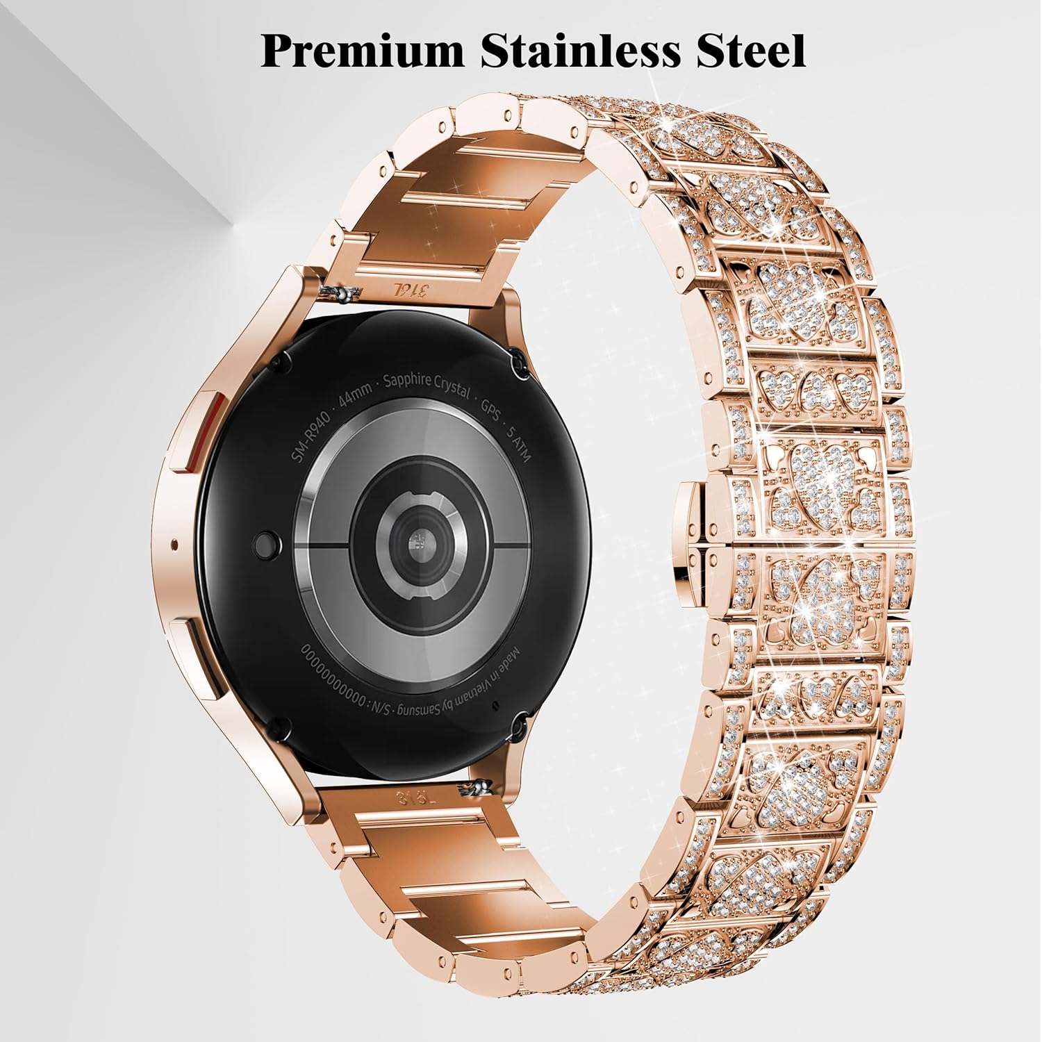 20mm Band Compatible with Galaxy Watch 6/5/4 Band 44mm 40mm Women Bling Diamond Stainless Steel Band for Galaxy Watch 6 Classic 47mm 43mm/4 Classic/Watch 5 Pro/Watch 3 41mm