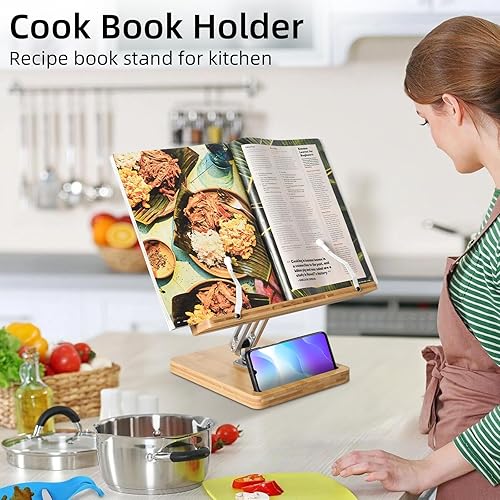 Miniatura 8 de Soporte para libros para lectura (grande de 13.38 x 9.4 pulgadas), soporte para libro Crocqett con ranura para teléfono, elevador de escritorio